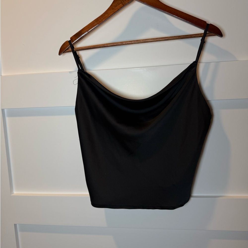 Dress Forum Black Camisole Crop Top with Ruching and Cowl Neck